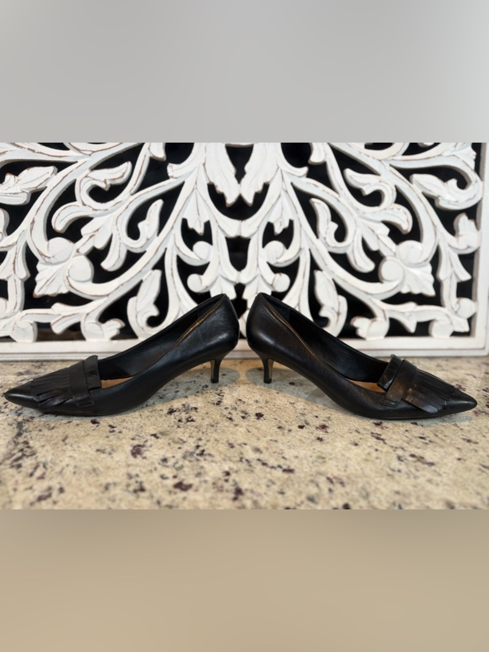 Aldo Womens Black Leather Pointed Fringe Kitten Heels Size 6.5 - Picture 7 of 15